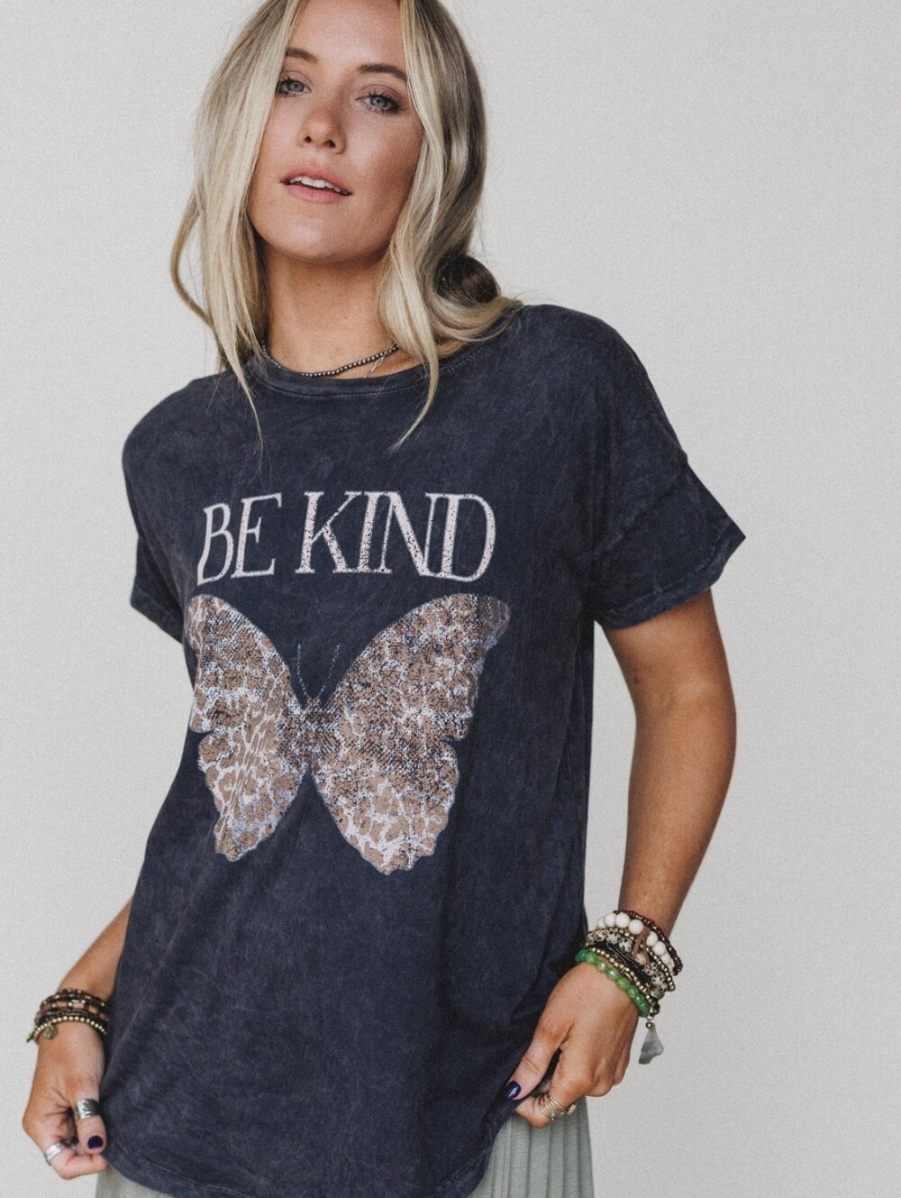 Three Bird Nest BE KIND Butterfly Graphic Tee - Black